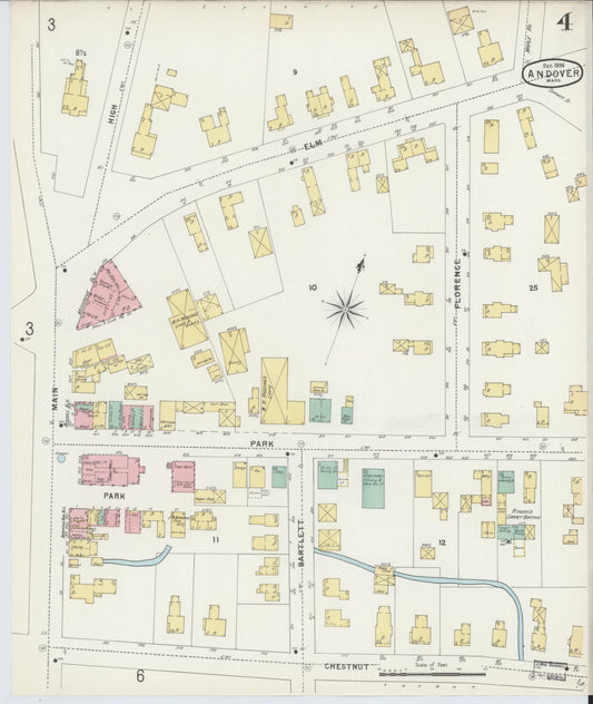 Sanborn Fire Insurance Map from Andover, Essex County, Massachusetts (1896), Sheet #0004 - Historic Sanborn Fire Insurance Map Print, vintage old map wall art, antique decor, genealogy gift, Massachusetts Massachusetts map