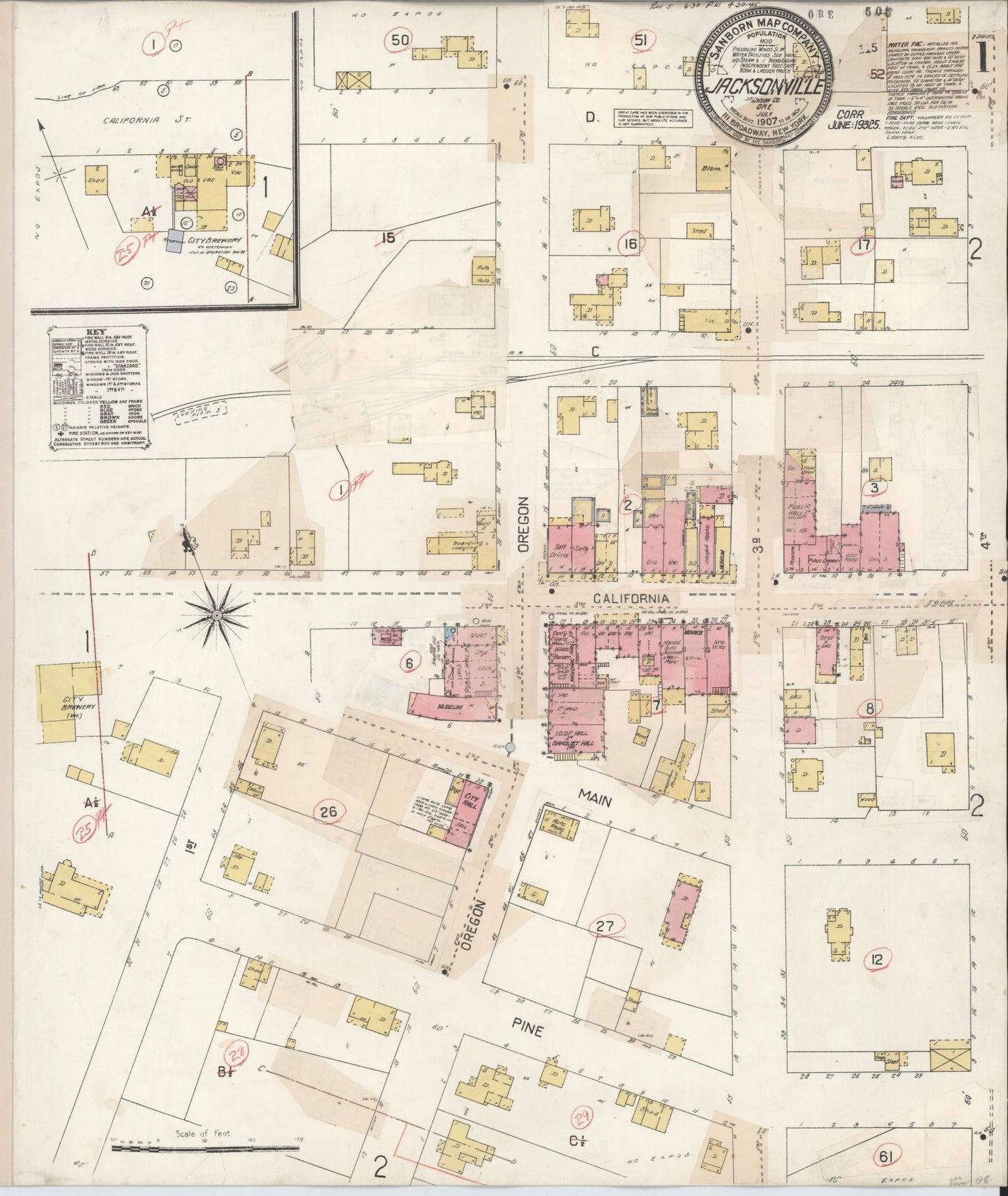 Sanborn Fire Insurance Map from Jacksonville, Jackson County, Oregon (1930), Sheet #0001 - Complete Map Set gallery image, historic Sanborn map, vintage wall art, Oregon Oregon