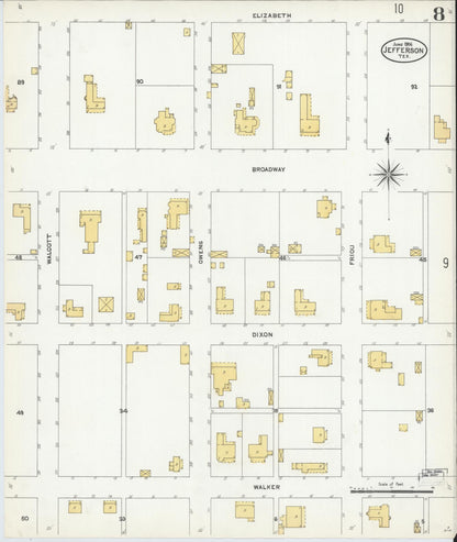 Sanborn Fire Insurance Map from Jefferson, Marion County, Texas (1906), Sheet #0008 - Historic Sanborn Fire Insurance Map Print, vintage old map wall art, antique decor, genealogy gift, Texas Texas map