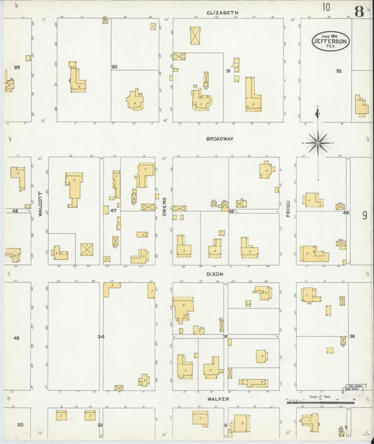Sanborn Fire Insurance Map from Jefferson, Marion County, Texas (1906), Sheet #0008 - Historic Sanborn Fire Insurance Map Print, vintage old map wall art, antique decor, genealogy gift, Texas Texas map