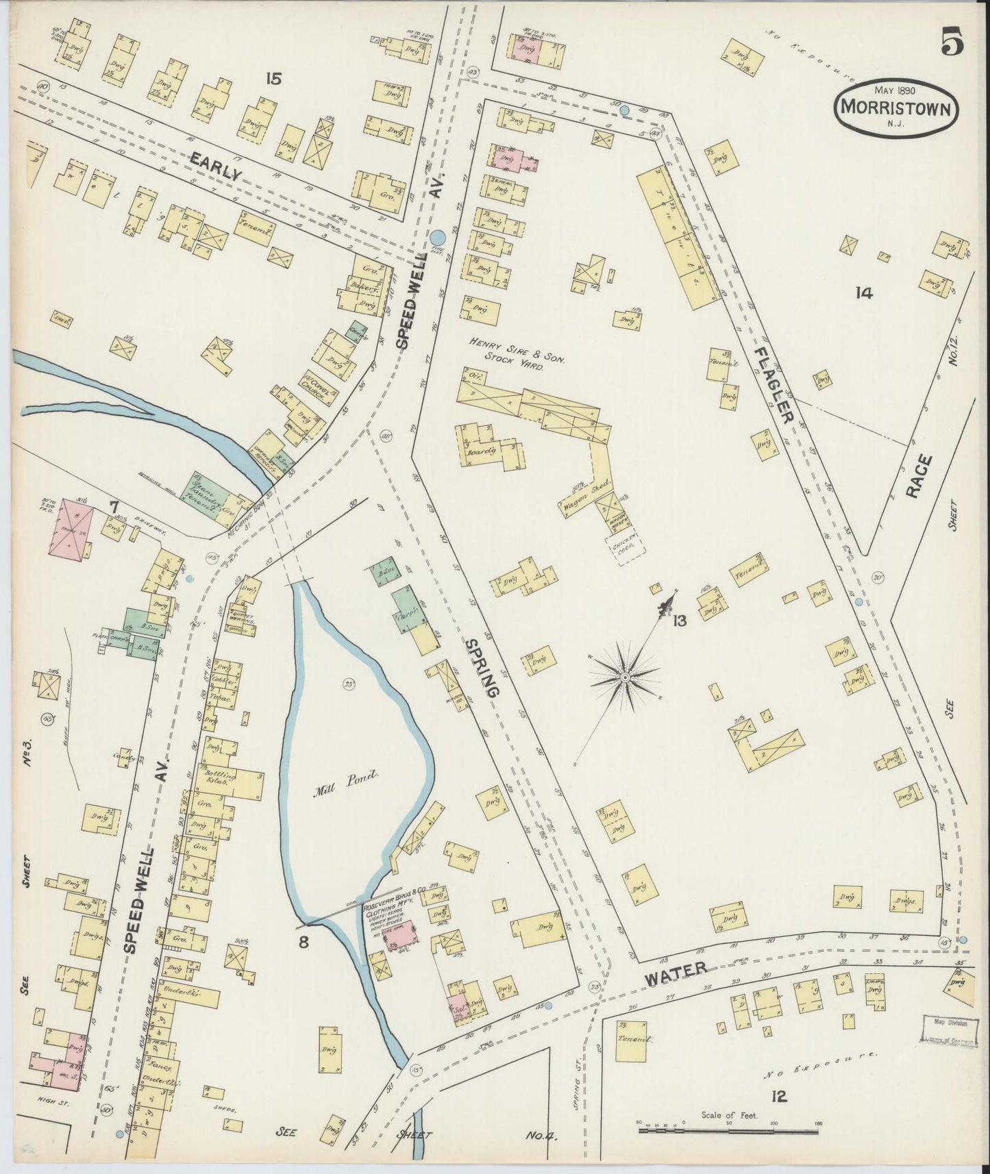 Sanborn Fire Insurance Map from Morristown, Morris County, New Jersey (1890), Sheet #0005 - Complete Map Set gallery image, historic Sanborn map, vintage wall art, New Jersey New Jersey