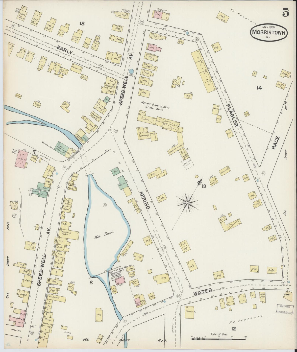 Sanborn Fire Insurance Map from Morristown, Morris County, New Jersey (1890), Sheet #0005 - Complete Map Set gallery image, historic Sanborn map, vintage wall art, New Jersey New Jersey