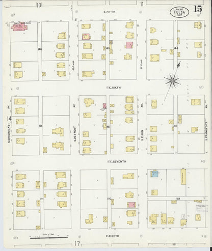 Sanborn Fire Insurance Map from Tulsa, Tulsa County, Oklahoma (1907), Sheet #0015 - Complete Map Set gallery image, historic Sanborn map, vintage wall art, Oklahoma Oklahoma