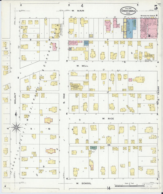 Sanborn Fire Insurance Map from Owatonna, Steele County, Minnesota (1909), Sheet #0005 - Historic Sanborn Fire Insurance Map Print, vintage old map wall art, antique decor, genealogy gift, Minnesota Minnesota map