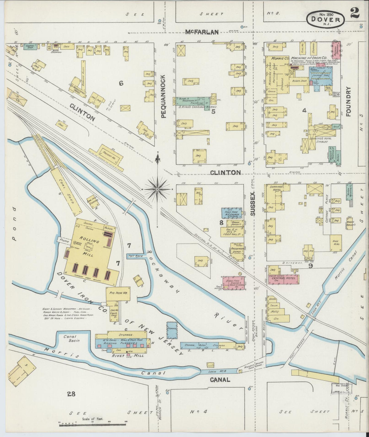 Sanborn Fire Insurance Map from Dover, Morris County, New Jersey (1890), Sheet #0002 - Complete Map Set gallery image, historic Sanborn map, vintage wall art, New Jersey New Jersey