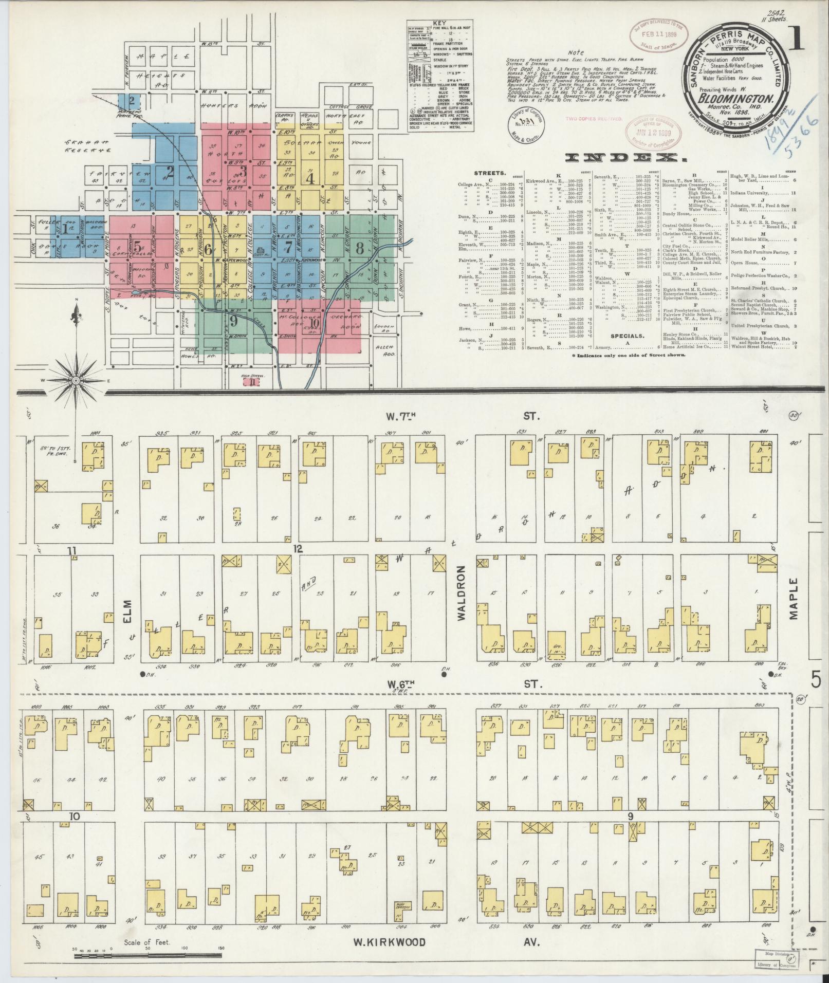 Sanborn Fire Insurance Map from Bloomington, Monroe County, Indiana (1898), Sheet #0001 - Complete Map Set gallery image, historic Sanborn map, vintage wall art, Indiana Indiana