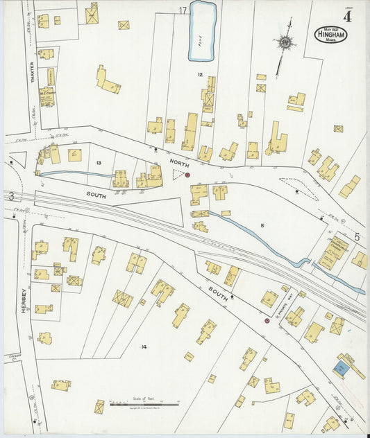 Sanborn Fire Insurance Map from Hingham, Plymouth County, Massachusetts (1921), Sheet #0004 - Historic Sanborn Fire Insurance Map Print, vintage old map wall art, antique decor, genealogy gift, Massachusetts Massachusetts map