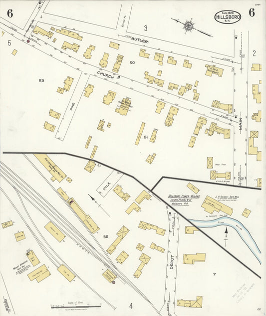 Sanborn Fire Insurance Map from Hillsboro, Hillsborough County, New Hampshire (1923), Sheet #0006 - Historic Sanborn Fire Insurance Map Print, vintage old map wall art, antique decor, genealogy gift, New Hampshire New Hampshire map