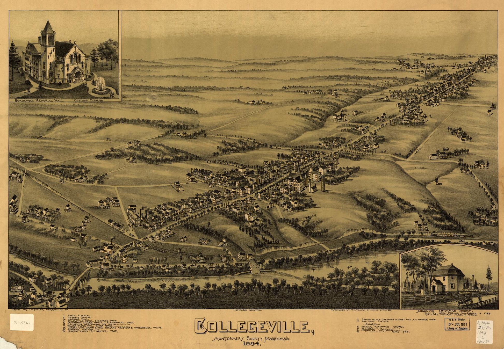 Collegeville, Montgomery County, Pennsylvania 1894 (1894) – Historic Bird’s-Eye View Panorama Print