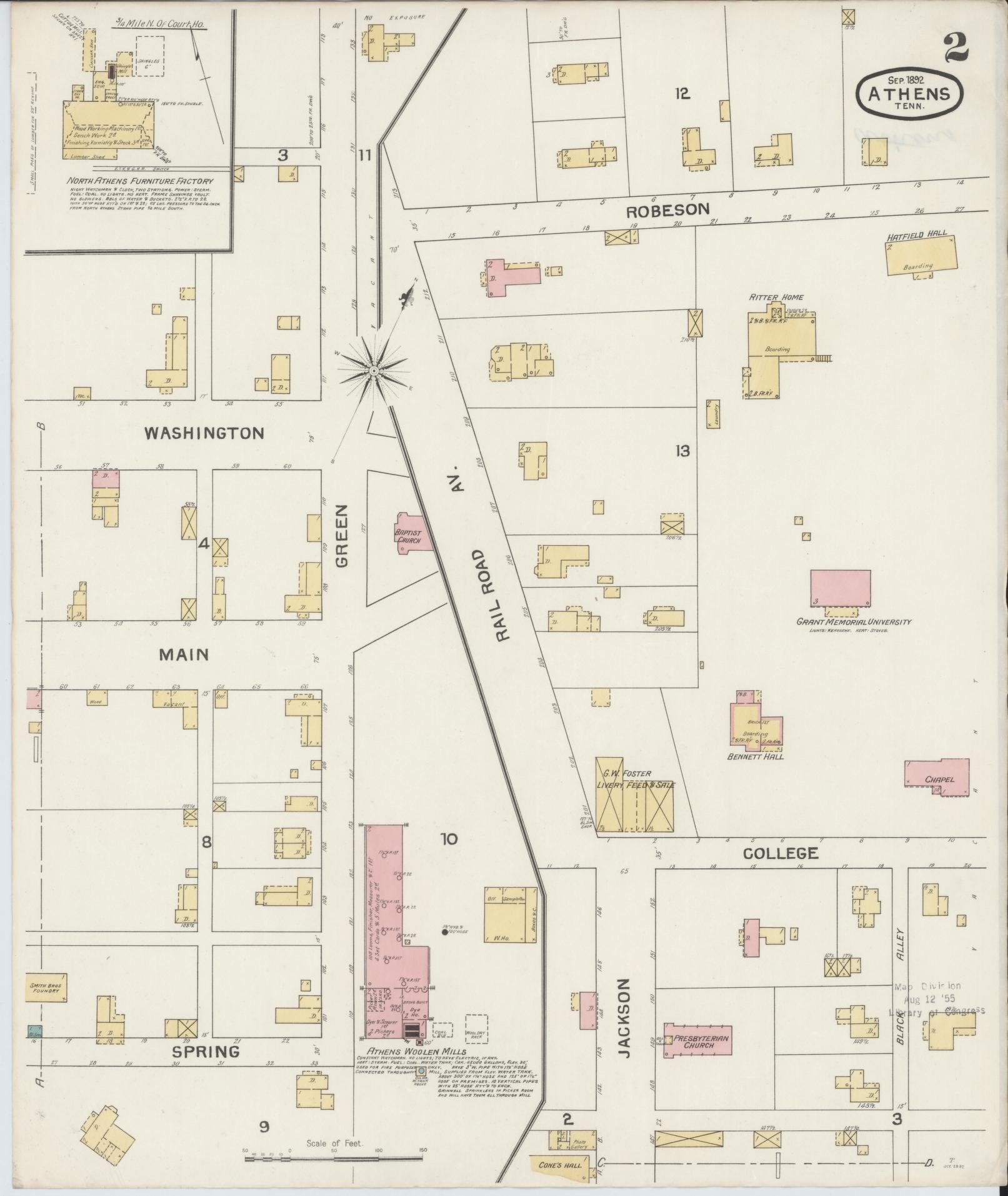 Sanborn Fire Insurance Map from Athens, McMinn County, Tennessee (1892), Sheet #0002 - Complete Map Set gallery image, historic Sanborn map, vintage wall art, Tennessee Tennessee