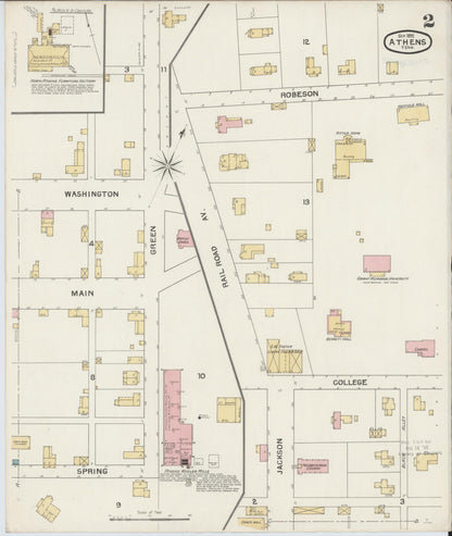 Sanborn Fire Insurance Map from Athens, McMinn County, Tennessee (1892), Sheet #0002 - Complete Map Set gallery image, historic Sanborn map, vintage wall art, Tennessee Tennessee