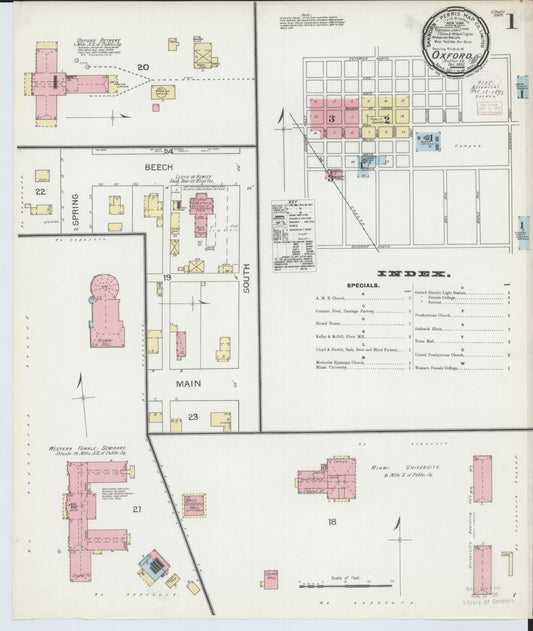 Sanborn Fire Insurance Map from Oxford, Butler County, Ohio (1892), Sheet #0001 - Complete Map Set gallery image, historic Sanborn map, vintage wall art, Ohio Ohio
