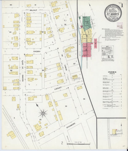 Sanborn Fire Insurance Map from Saint Marys, Pleasant County, West Virginia (1908), Sheet #0001 - Complete Map Set gallery image, historic Sanborn map, vintage wall art, West Virginia West Virginia