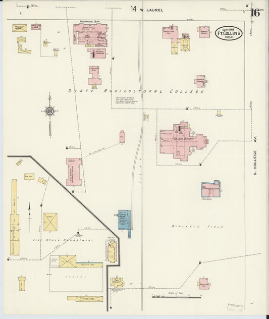 Sanborn Fire Insurance Map from Fort Collins, Larimer County, Colorado (1909), Sheet #0016 - Historic Sanborn Fire Insurance Map Print, vintage old map wall art, antique decor, genealogy gift, Colorado Colorado map