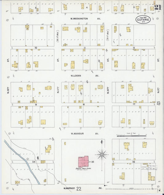 Sanborn Fire Insurance Map from Guthrie, Logan County, Oklahoma (1901), Sheet #0021 - Historic Sanborn Fire Insurance Map Print, vintage old map wall art, antique decor, genealogy gift, Oklahoma Oklahoma map