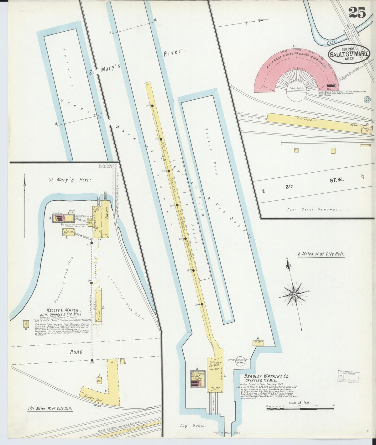 Sanborn Fire Insurance Map from Sault Sainte Marie, Chippewa County, Michigan (1902), Sheet #0025 - Historic Sanborn Fire Insurance Map Print, vintage old map wall art, antique decor, genealogy gift, Michigan Michigan map
