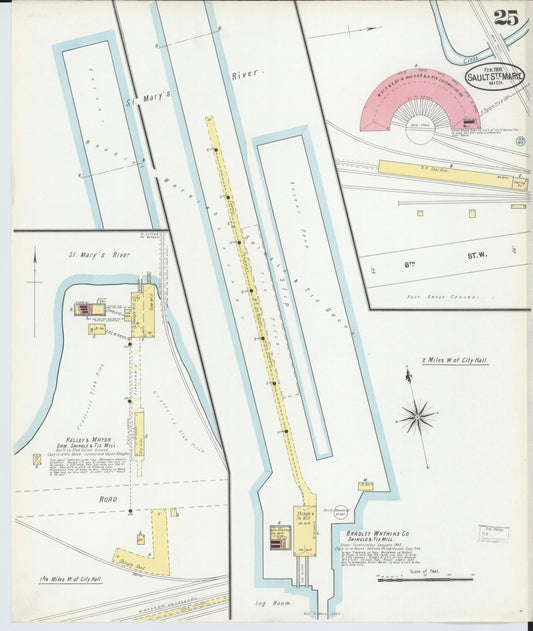 Sanborn Fire Insurance Map from Sault Sainte Marie, Chippewa County, Michigan (1902), Sheet #0025 - Historic Sanborn Fire Insurance Map Print, vintage old map wall art, antique decor, genealogy gift, Michigan Michigan map