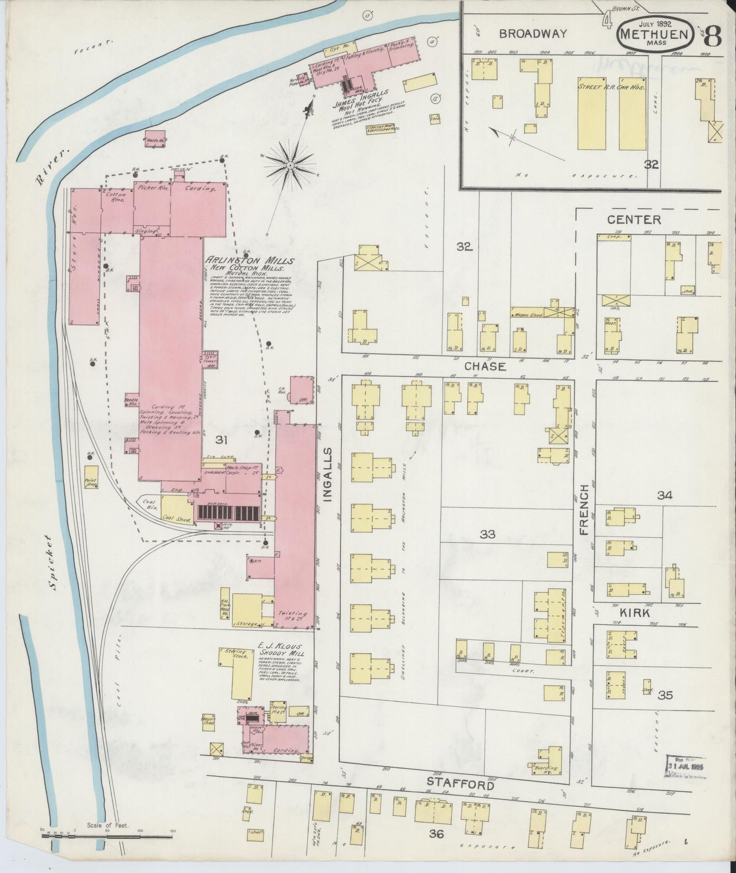 Sanborn Fire Insurance Map from Methuen, Essex County, Massachusetts (1892), Sheet #0008 - Complete Map Set gallery image, historic Sanborn map, vintage wall art, Massachusetts Massachusetts