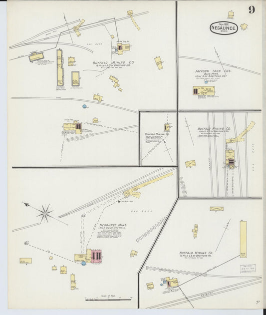 Sanborn Fire Insurance Map from Negaunee, Marquette County, Michigan (1892), Sheet #0009 - Historic Sanborn Fire Insurance Map Print, vintage old map wall art, antique decor, genealogy gift, Michigan Michigan map