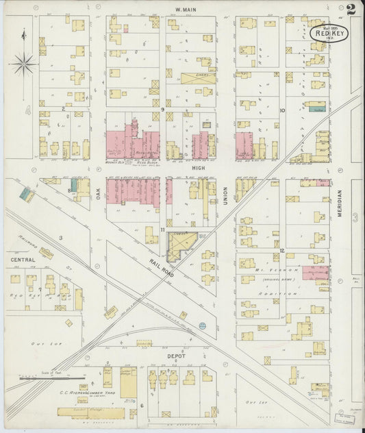 Sanborn Fire Insurance Map from Redkey, Jay County, Indiana (1895), Sheet #0002 - Historic Sanborn Fire Insurance Map Print, vintage old map wall art, antique decor, genealogy gift, Indiana Indiana map