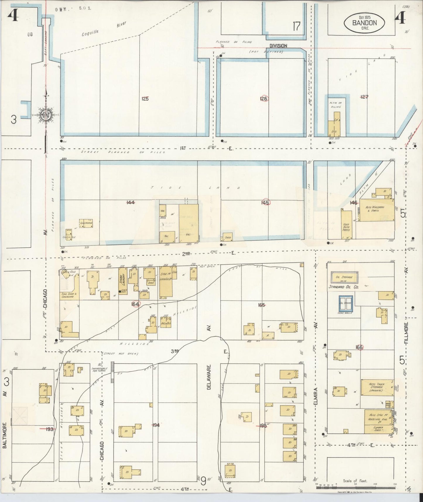 Sanborn Fire Insurance Map from Bandon, Coos County, Oregon (1931), Sheet #0004 - Complete Map Set gallery image, historic Sanborn map, vintage wall art, Oregon Oregon