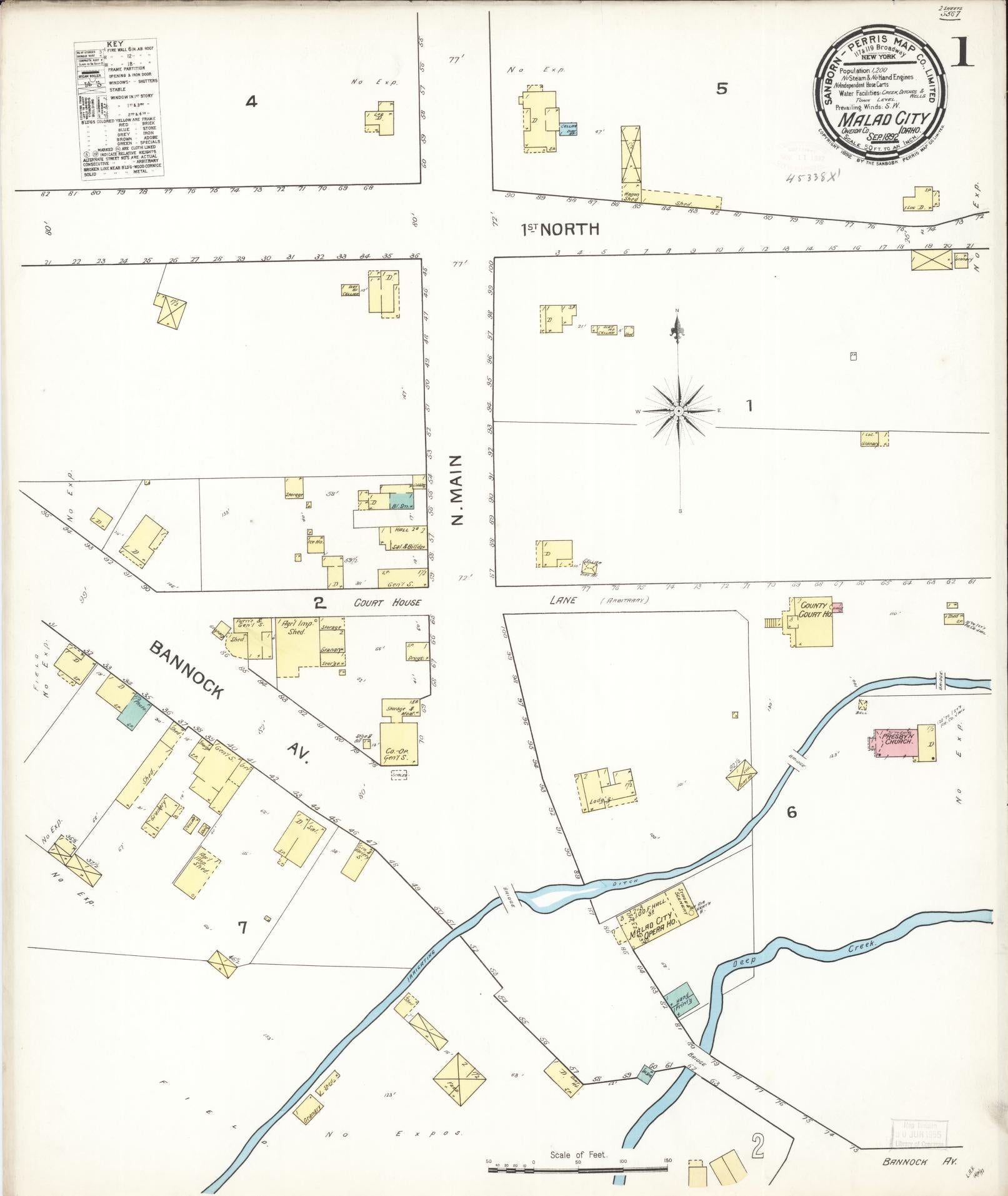 Sanborn Fire Insurance Map from Malad City, Oneida County, Idaho (1892), Sheet #0001 - Historic Sanborn Fire Insurance Map Print, vintage old map wall art, antique decor, genealogy gift, Idaho Idaho map