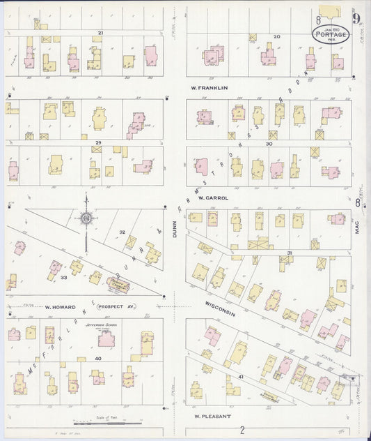 Sanborn Fire Insurance Map from Portage, Columbia County, Wisconsin (1910), Sheet #0009 - Historic Sanborn Fire Insurance Map Print, vintage old map wall art, antique decor, genealogy gift, Wisconsin Wisconsin map