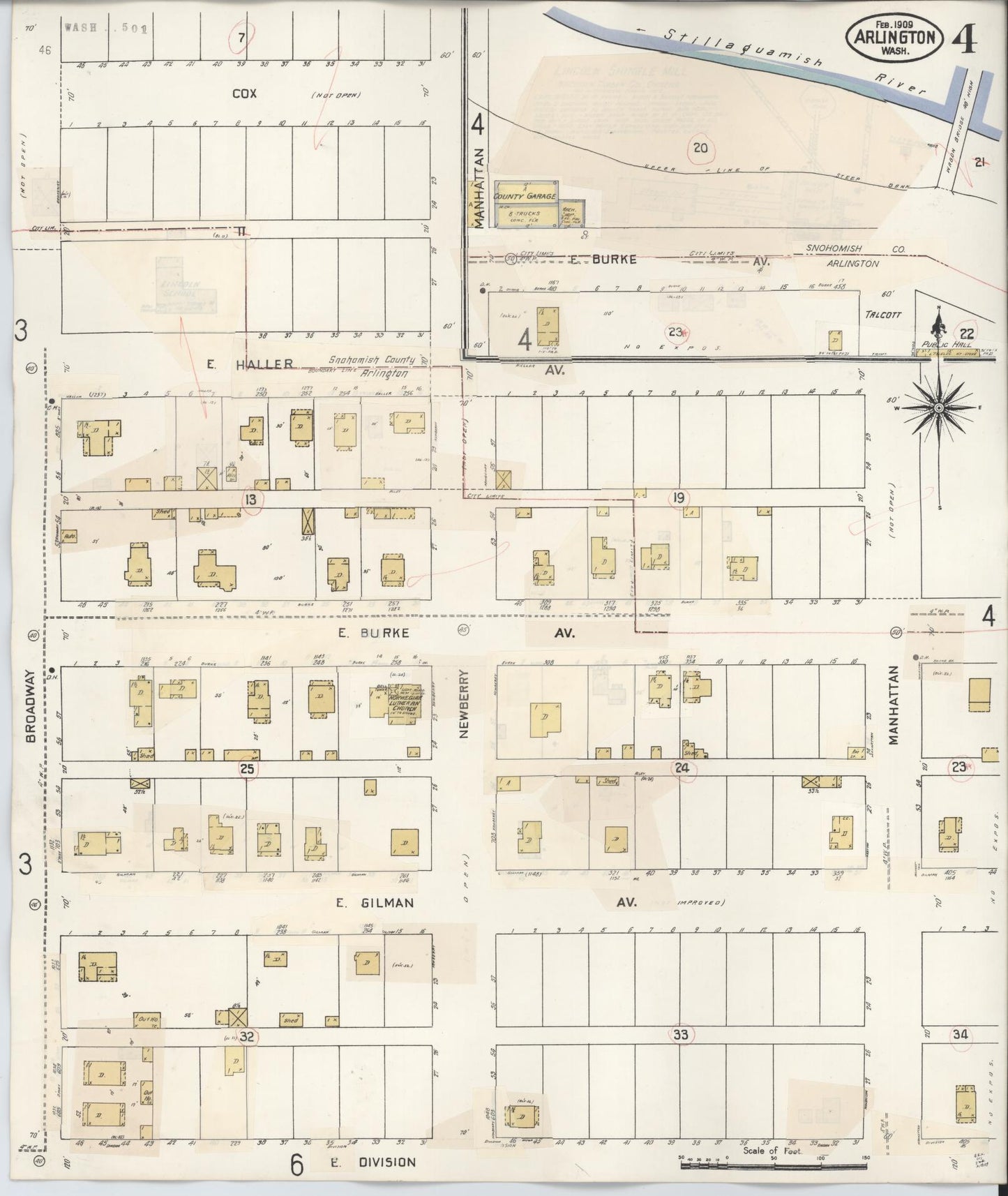 Sanborn Fire Insurance Map from Arlington, Snohomish County, Washington (1940), Sheet #0004 - Historic Sanborn Fire Insurance Map Print, vintage old map wall art, antique decor, genealogy gift, Washington Washington map