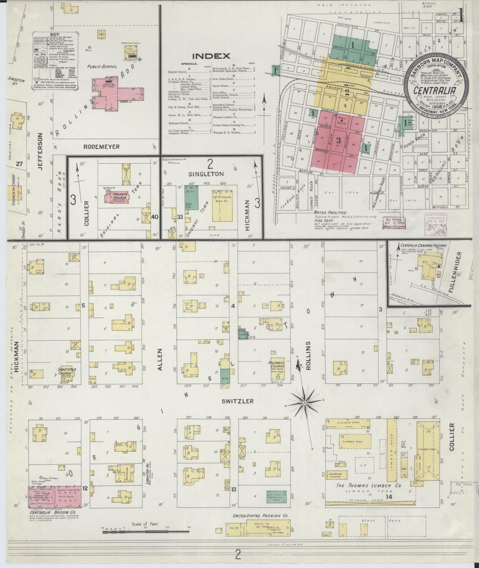 Sanborn Fire Insurance Map from Centralia, Boone County, Missouri. (1908) – Historic Sanborn Fire Insurance Map Print
