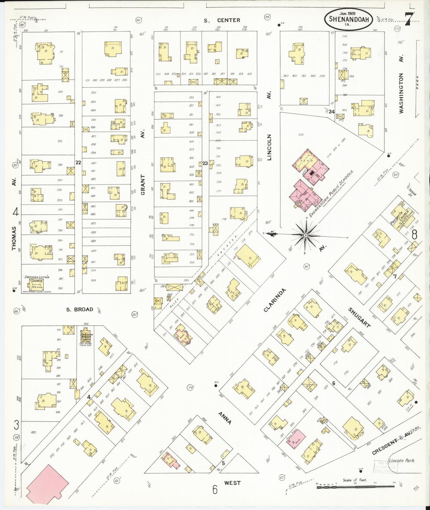 Sanborn Fire Insurance Map from Shenandoah, Page County, Iowa (1909), Sheet #0007 - Historic Sanborn Fire Insurance Map Print, vintage old map wall art