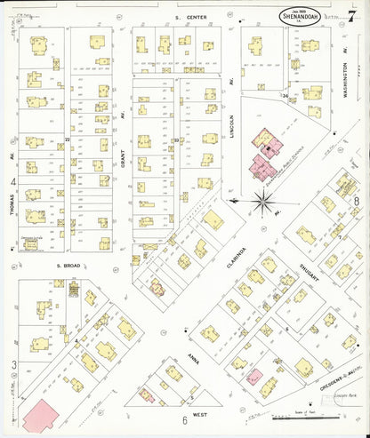 Sanborn Fire Insurance Map from Shenandoah, Page County, Iowa (1909), Sheet #0007 - Historic Sanborn Fire Insurance Map Print, vintage old map wall art