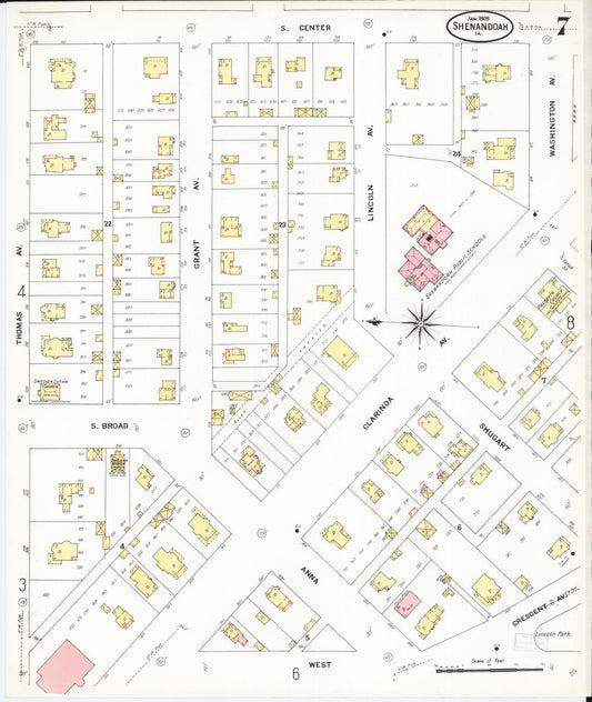 Sanborn Fire Insurance Map from Shenandoah, Page County, Iowa (1909), Sheet #0007 - Historic Sanborn Fire Insurance Map Print, vintage old map wall art