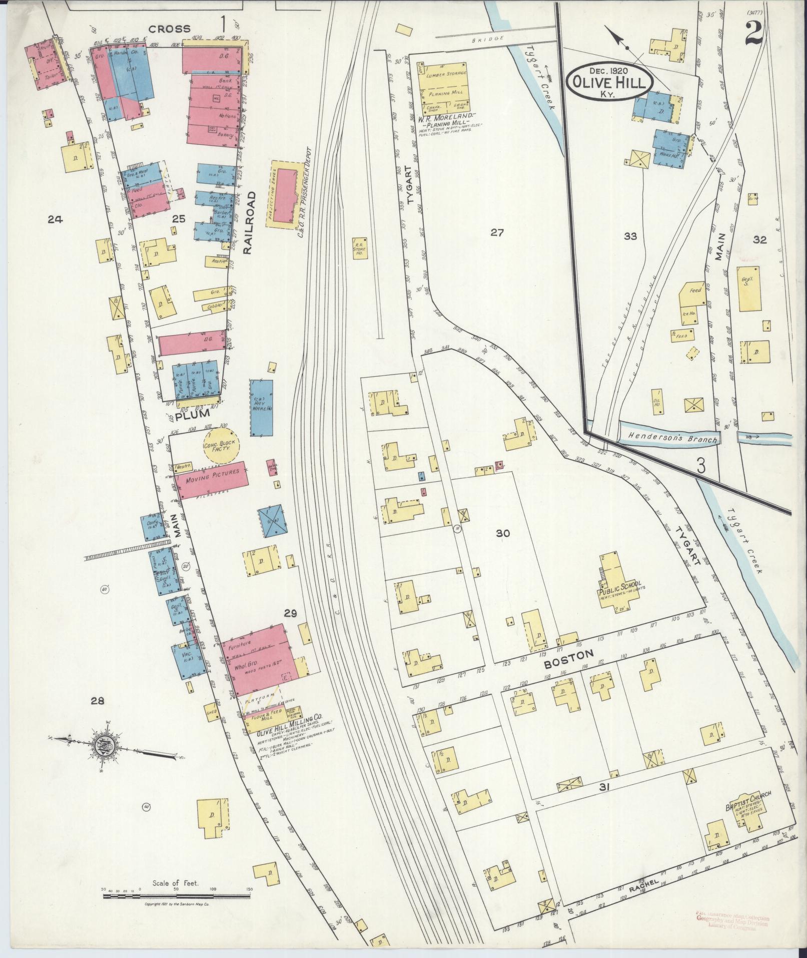 Sanborn Fire Insurance Map from Olive Hill, Carter County, Kentucky (1920), Sheet #0002 - Complete Map Set gallery image, historic Sanborn map, vintage wall art, Kentucky Kentucky