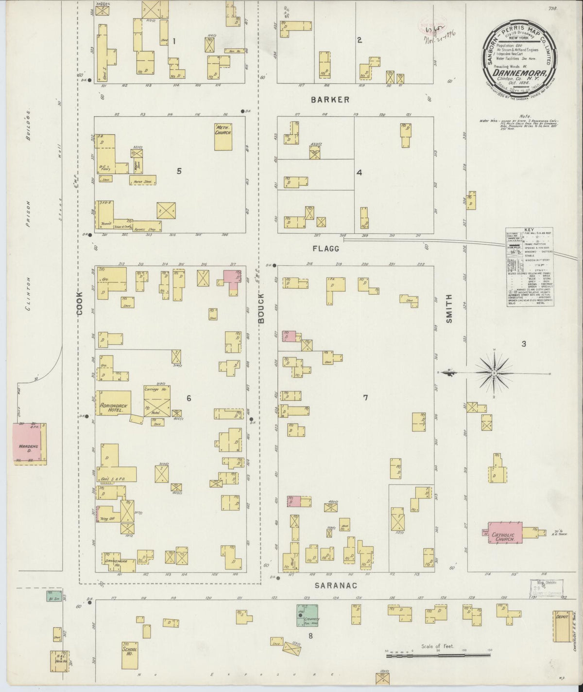 Sanborn Fire Insurance Map from Dannemora, Clinton County, New York (1896), Sheet #0001 - Historic Sanborn Fire Insurance Map Print, vintage old map wall art, antique decor, genealogy gift, New York New York map