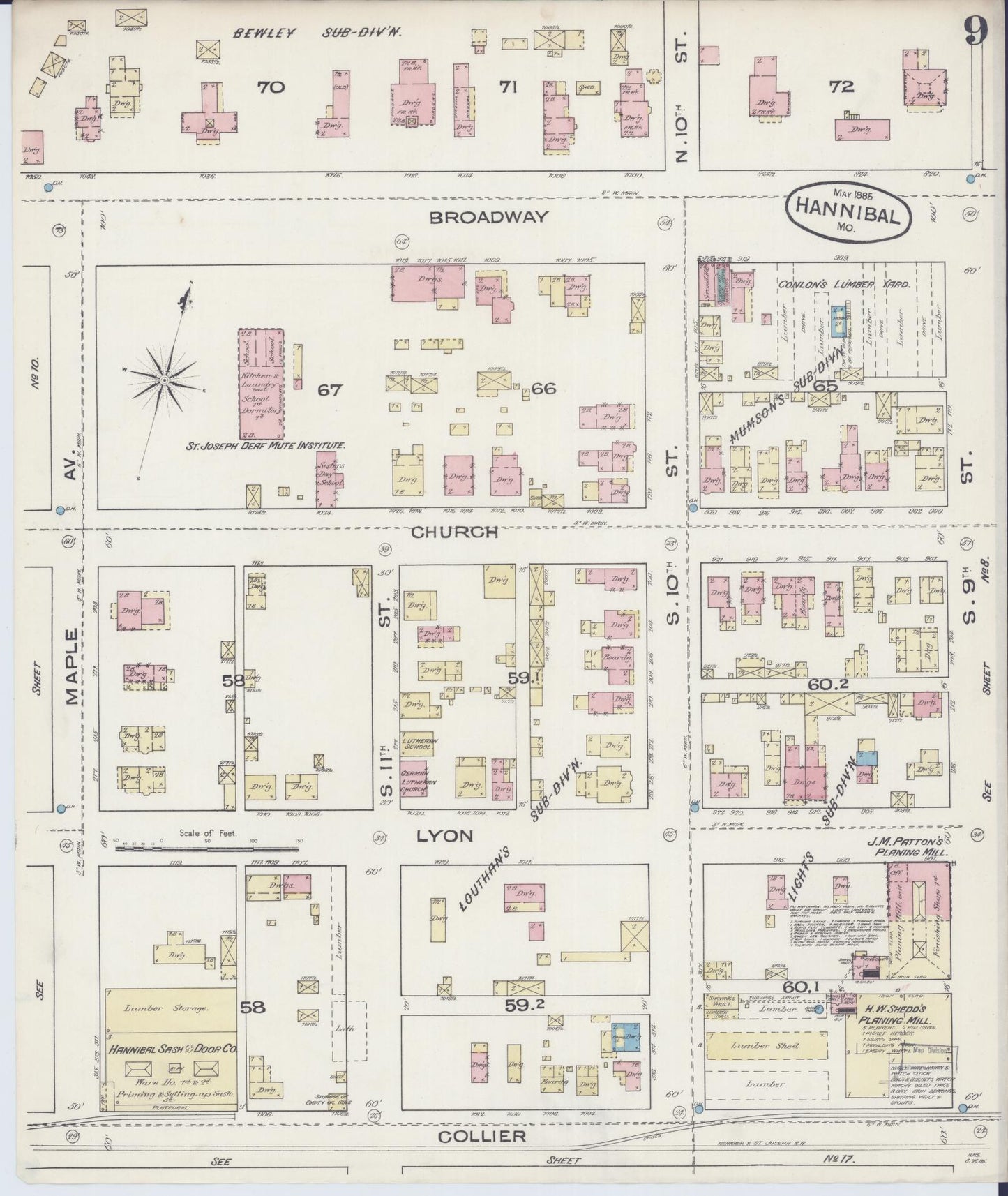 Sanborn Fire Insurance Map from Hannibal, Marion County, Missouri (1885), Sheet #0009 - Complete Map Set gallery image, historic Sanborn map, vintage wall art, Missouri Missouri