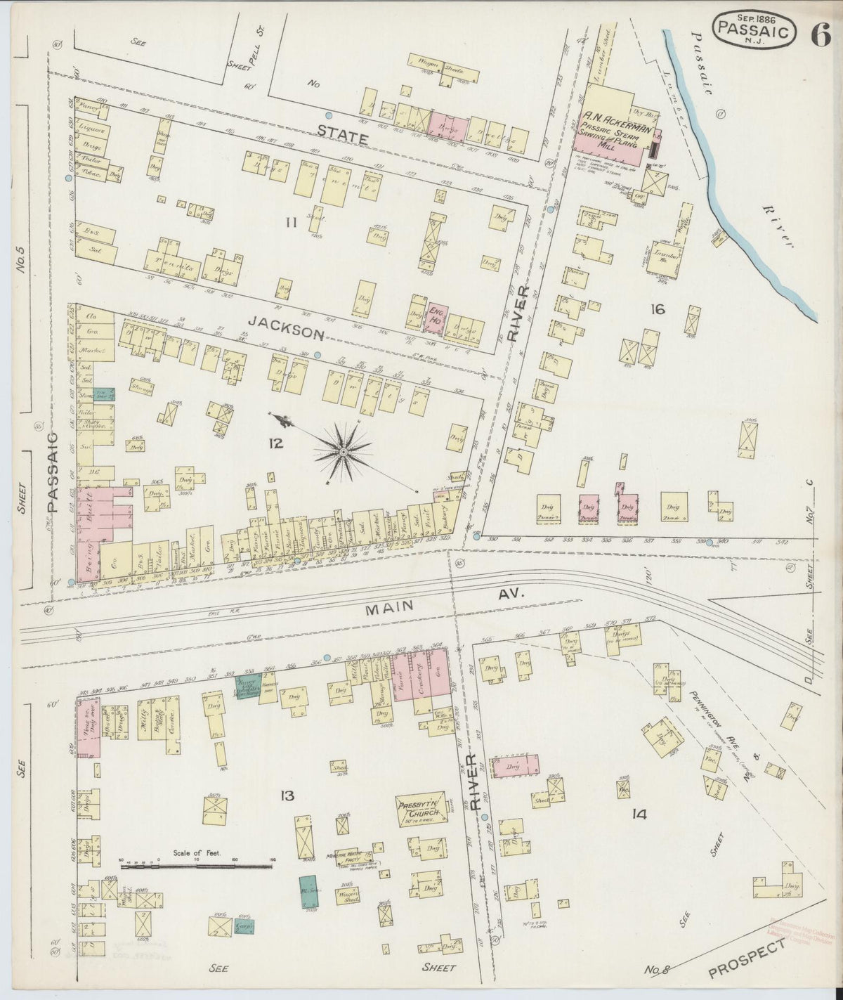 Sanborn Fire Insurance Map from Passaic, Passaic County, New Jersey (1886), Sheet #0005 - Complete Map Set gallery image, historic Sanborn map, vintage wall art, New Jersey New Jersey