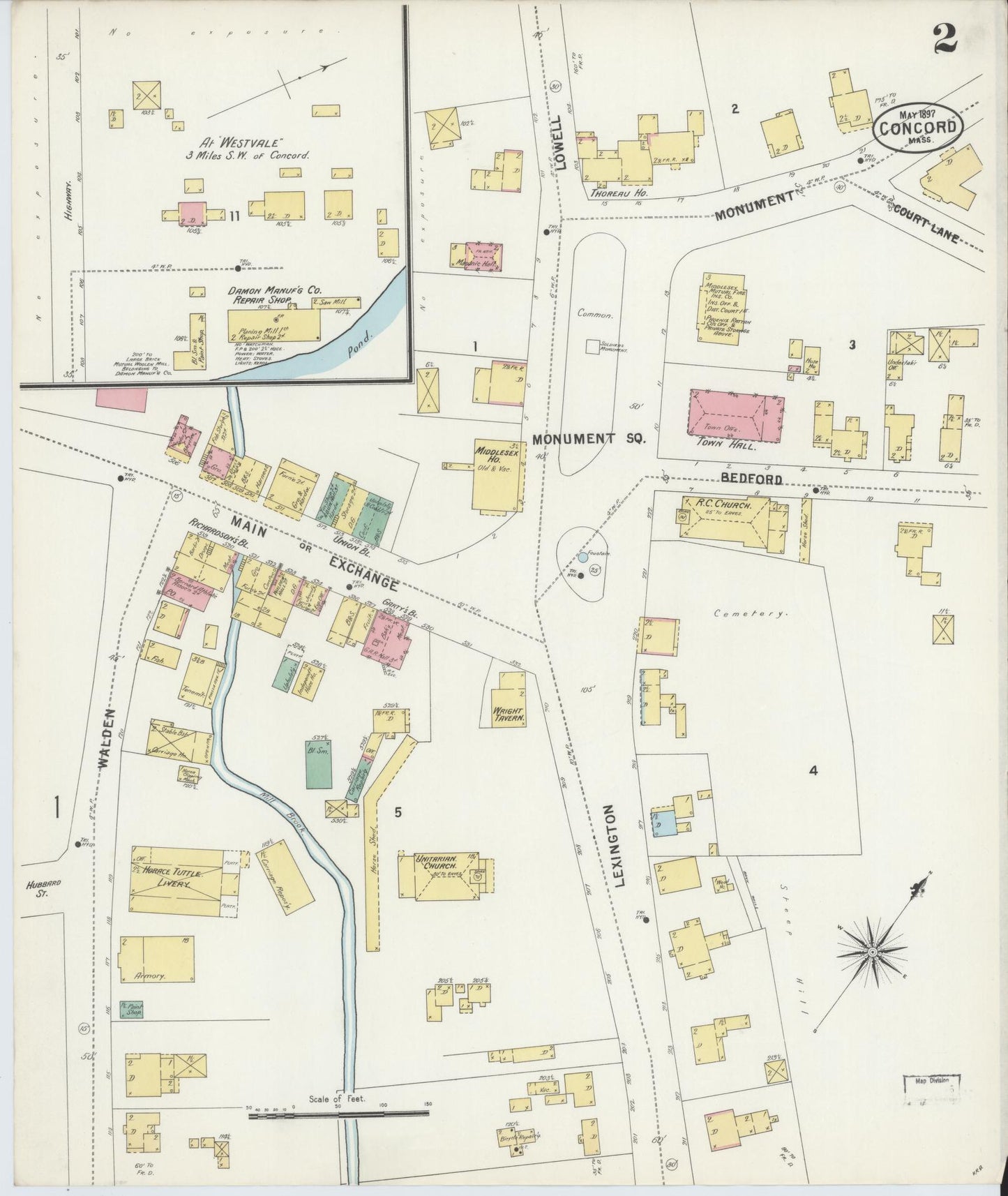 Sanborn Fire Insurance Map from Concord, Middlesex County, Massachusetts (1897), Sheet #0002 - Complete Map Set gallery image, historic Sanborn map, vintage wall art, Massachusetts Massachusetts