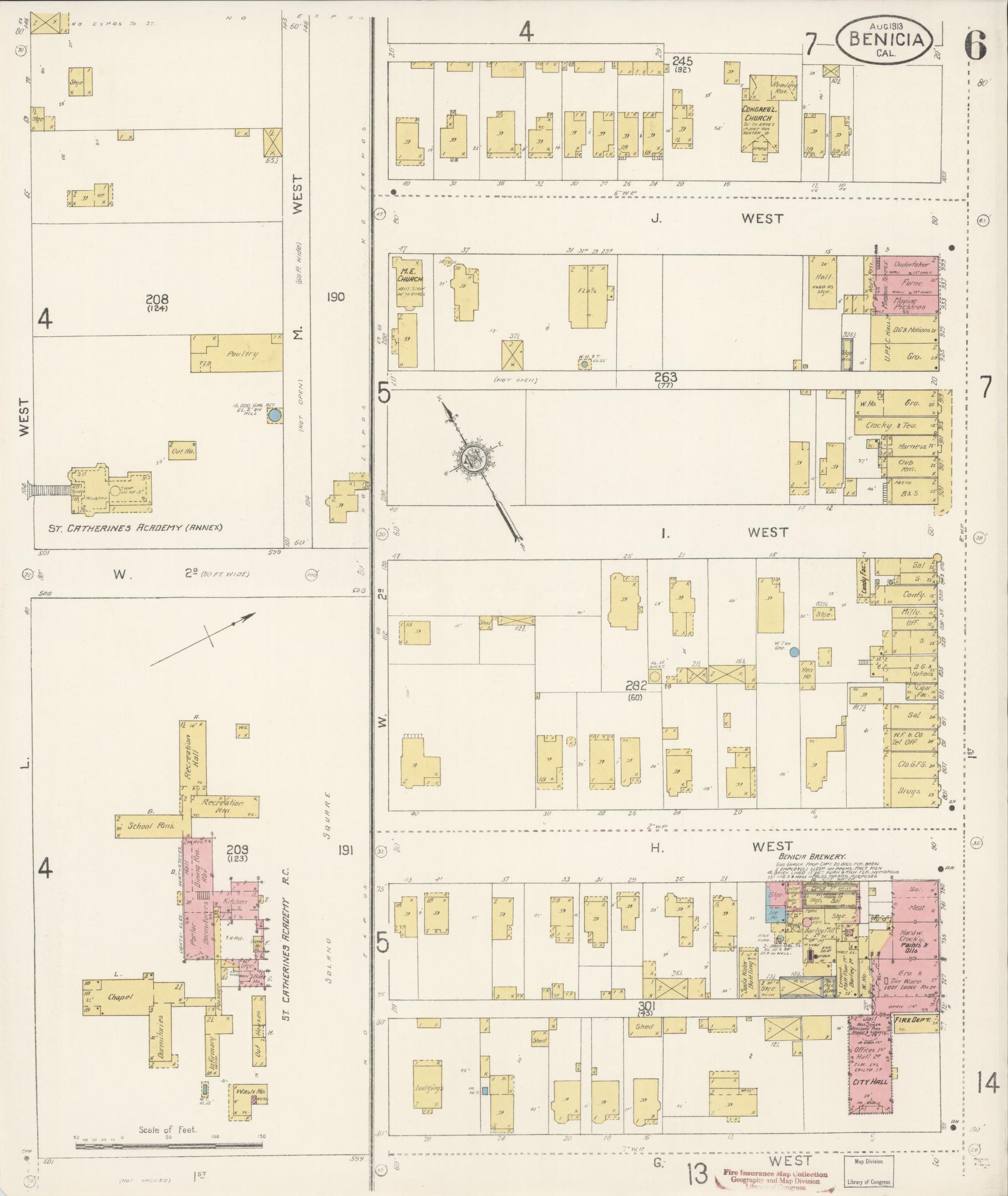 Sanborn Fire Insurance Map from Benicia, Solano County, California (1913), Sheet #0006 - Historic Sanborn Fire Insurance Map Print, vintage old map wall art, antique decor, genealogy gift, California California map