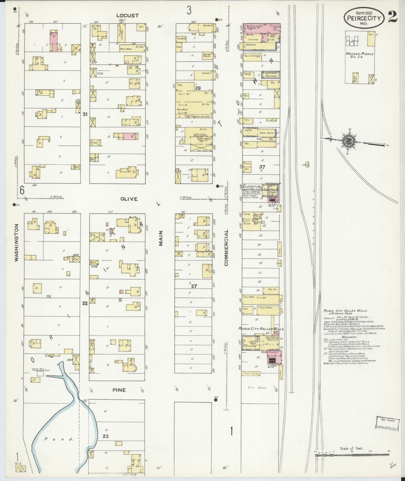 Sanborn Fire Insurance Map from Pierce City, Lawrence County, Missouri (1910), Sheet #0002 - Historic Sanborn Fire Insurance Map Print, vintage old map wall art, antique decor, genealogy gift, Missouri Missouri map