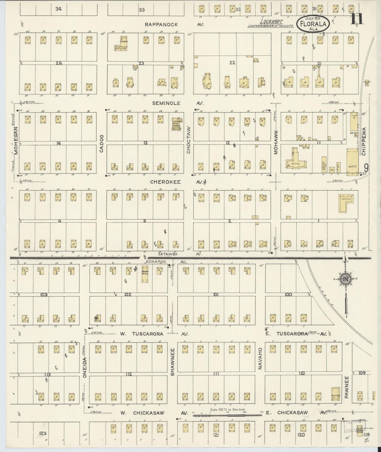 Sanborn Fire Insurance Map from Florala, Covington County, Alabama (1913), Sheet #0011 - Complete Map Set gallery image, historic Sanborn map, vintage wall art, Alabama Alabama