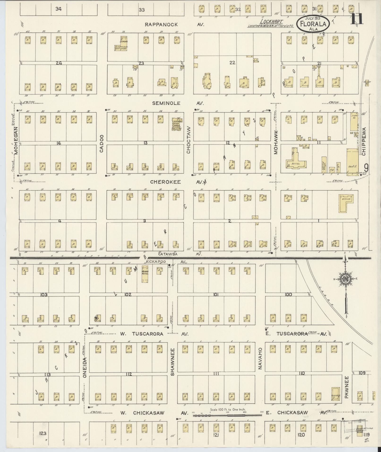 Sanborn Fire Insurance Map from Florala, Covington County, Alabama (1913), Sheet #0011 - Complete Map Set gallery image, historic Sanborn map, vintage wall art, Alabama Alabama