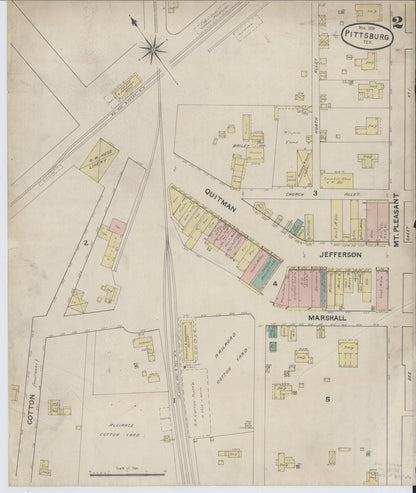 Sanborn Fire Insurance Map from Pittsburg, Camp County, Texas (1891), Sheet #0002 - Historic Sanborn Fire Insurance Map Print, vintage old map wall art, antique decor, genealogy gift, Texas Texas map
