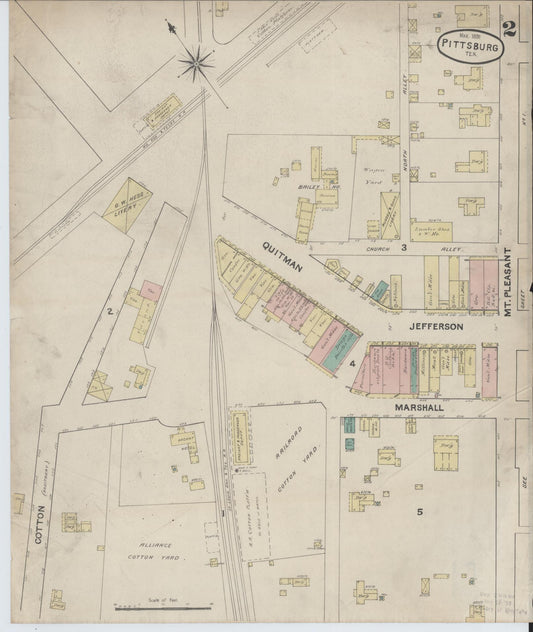 Sanborn Fire Insurance Map from Pittsburg, Camp County, Texas (1891), Sheet #0002 - Historic Sanborn Fire Insurance Map Print, vintage old map wall art, antique decor, genealogy gift, Texas Texas map