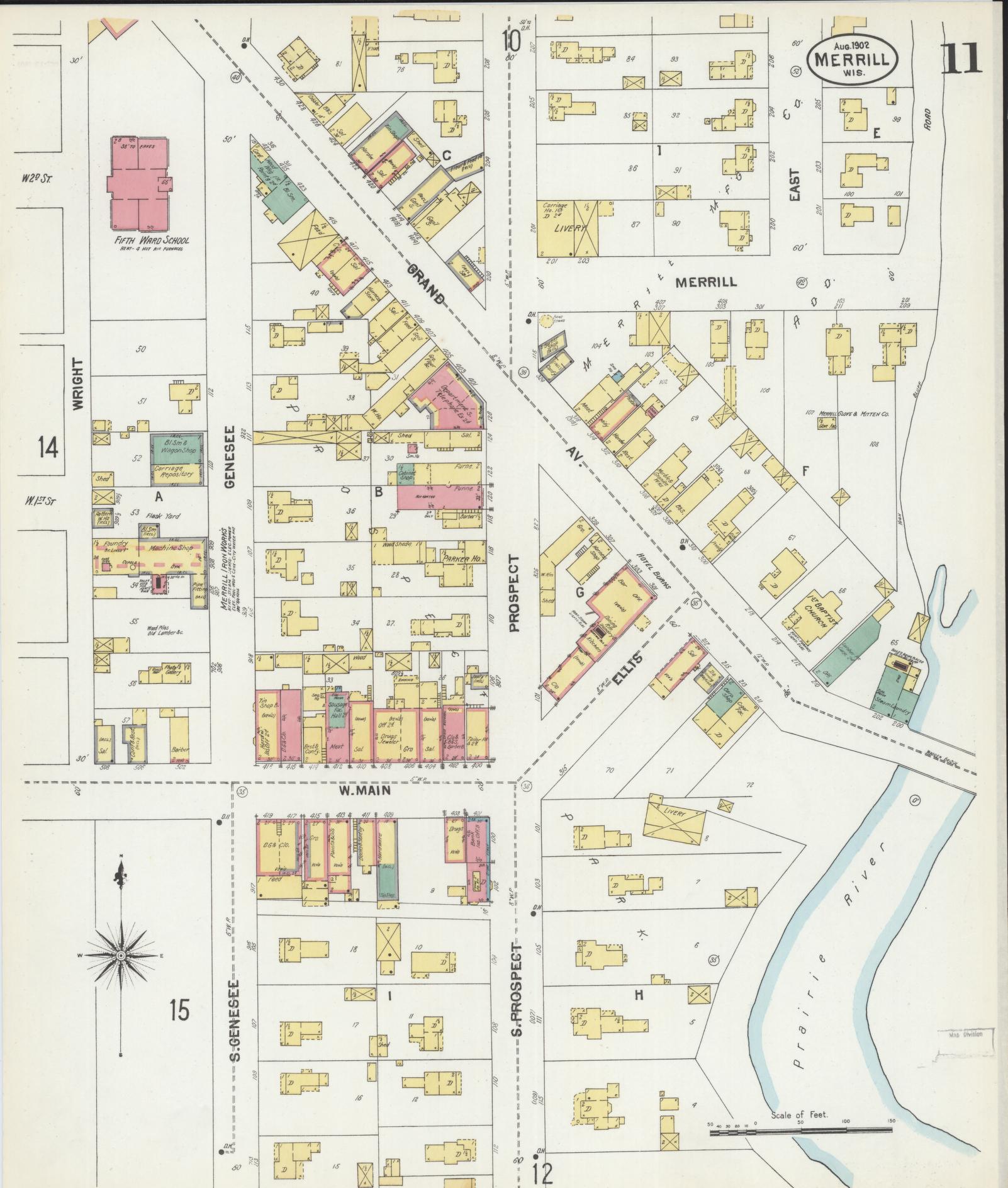 Sanborn Fire Insurance Map from Merrill, Lincoln County, Wisconsin (1902), Sheet #0011 - Complete Map Set gallery image, historic Sanborn map, vintage wall art, Wisconsin Wisconsin