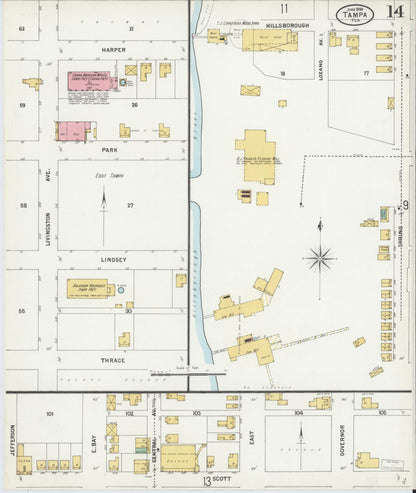 Sanborn Fire Insurance Map from Tampa, Hillsborough County, Florida (1899), Sheet #0014 - Historic Sanborn Fire Insurance Map Print, vintage old map wall art, antique decor, genealogy gift, Florida Florida map