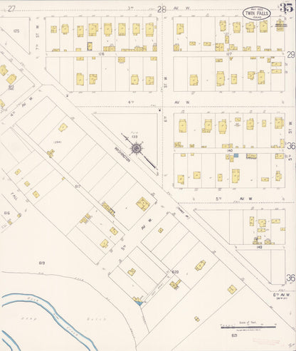 Sanborn Fire Insurance Map from Twin Falls, Twin Falls County, Idaho (1922), Sheet #0034 - Complete Map Set gallery image, historic Sanborn map, vintage wall art, Falls Idaho