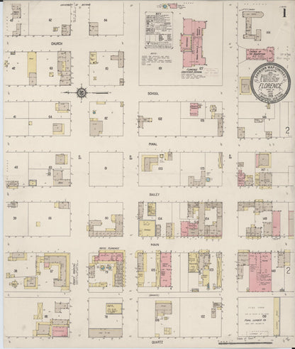 Sanborn Fire Insurance Map from Florence, Pinal County, Arizona (1915), Sheet #0001 - Complete Map Set gallery image, historic Sanborn map, vintage wall art, Arizona Arizona