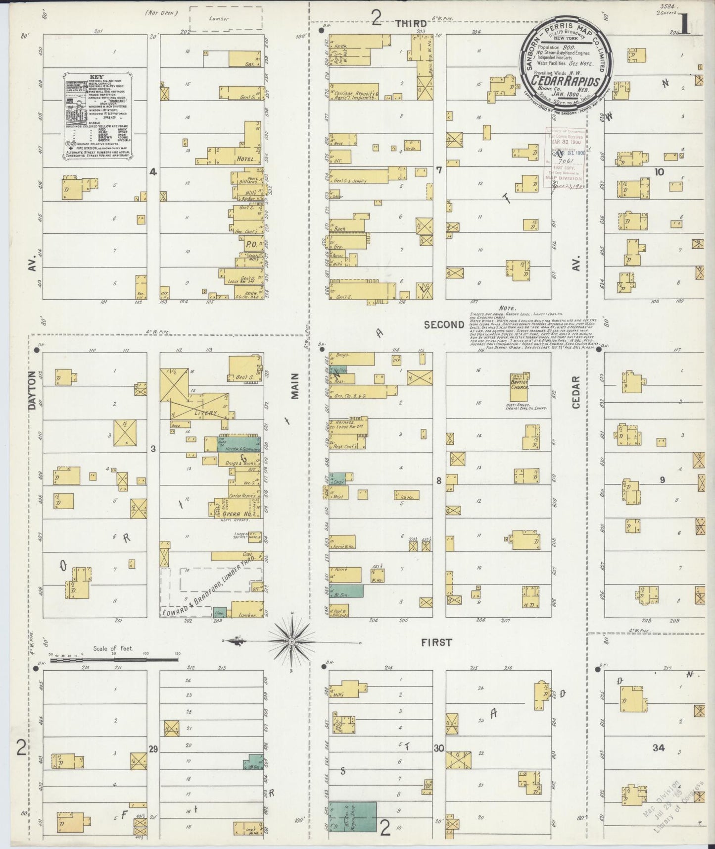 Sanborn Fire Insurance Map from Cedar Rapids, Boone County, Nebraska. (1900) – Historic Sanborn Fire Insurance Map Print