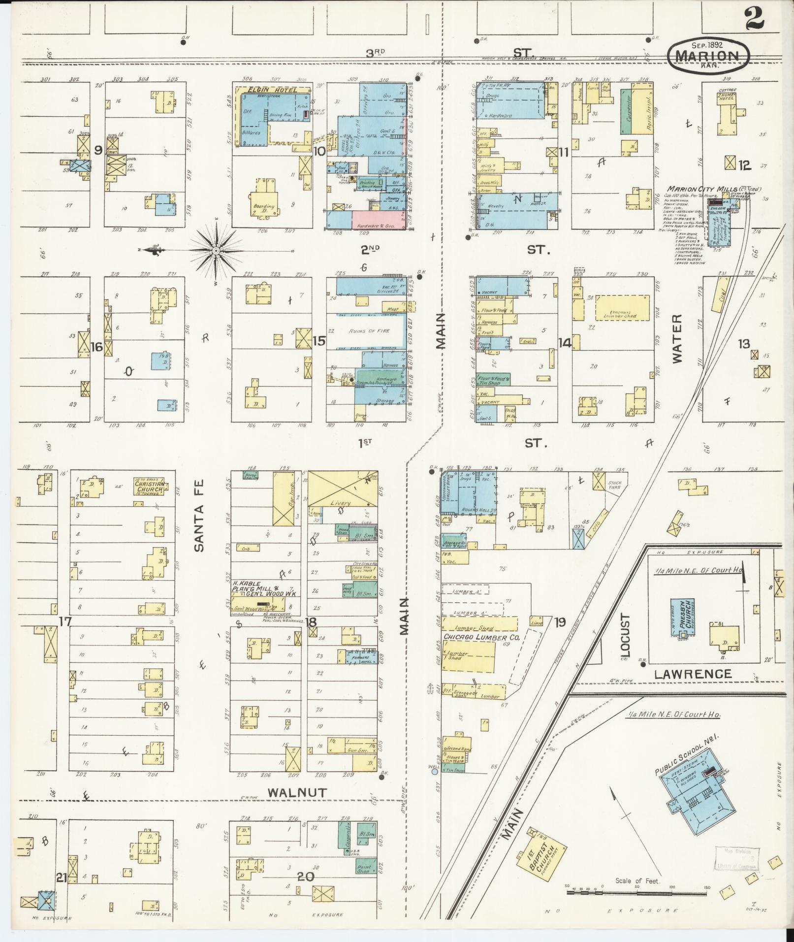 Sanborn Fire Insurance Map from Marion, Marion County, Kansas (1892), Sheet #0002 - Complete Map Set gallery image, historic Sanborn map, vintage wall art, Kansas Kansas