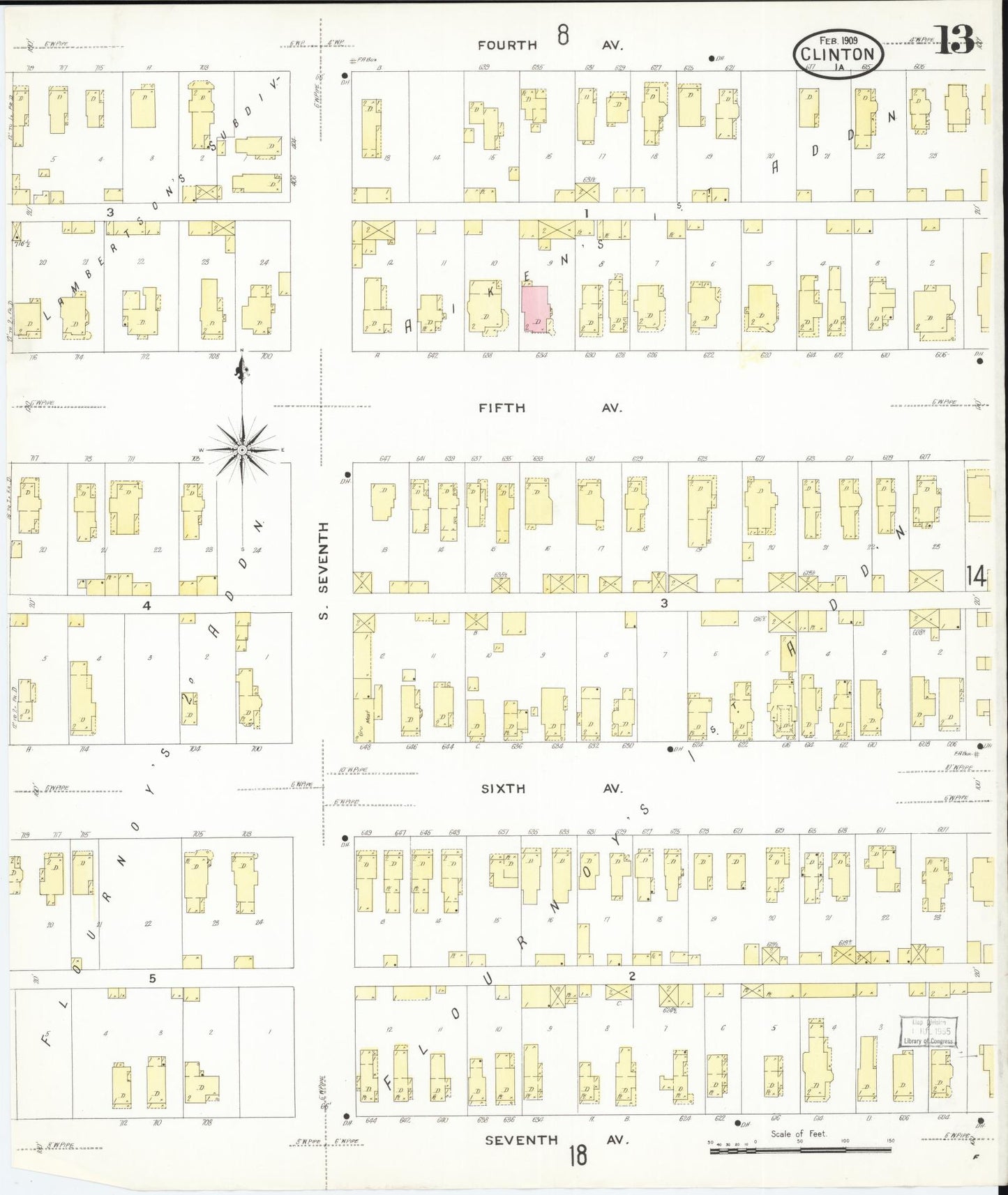 Sanborn Fire Insurance Map from Clinton, Clinton County, Iowa (1909), Sheet #0013 - Historic Sanborn Fire Insurance Map Print, vintage old map wall art